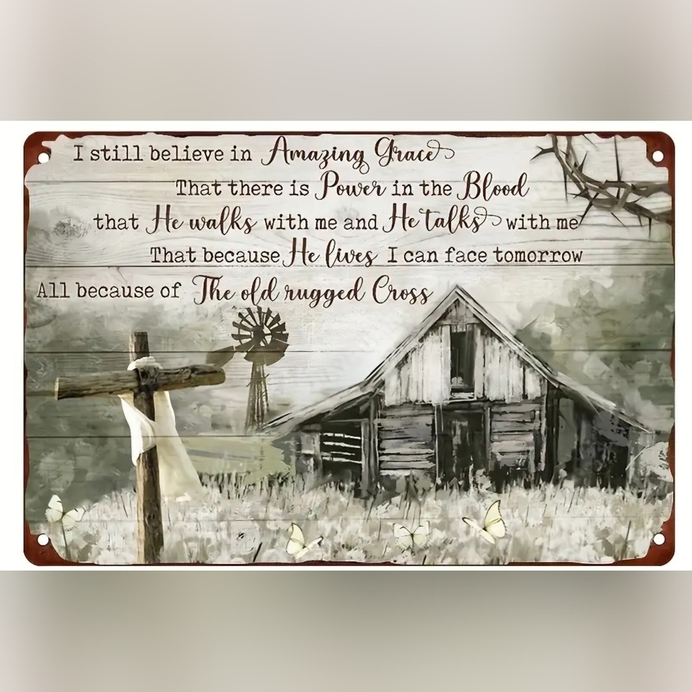 Faith-Inspired Rustic Cross Tin Sign